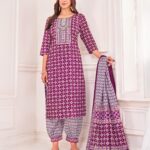 Buy Cotton Burgundy Kurta Suit Sets for Women