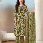 Buy Cotton Green and Cream Kurta Suit Sets for Women