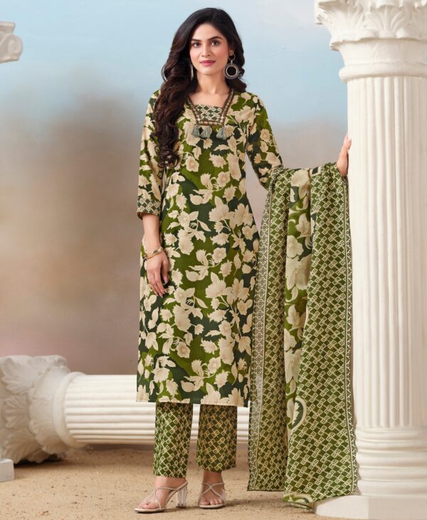 Buy Cotton Green and Cream Kurta Suit Sets for Women
