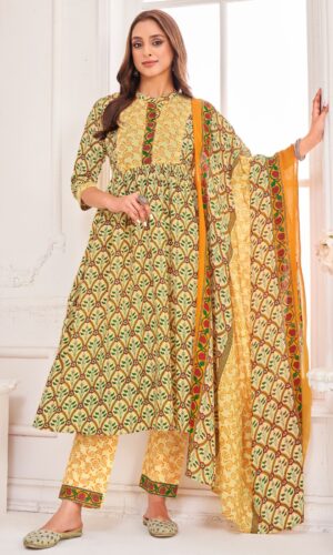 Buy Cotton Mustard yellow Kurta Suit Sets for Women