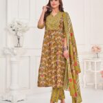 Buy Cotton Olive Green Kurta Suit Sets for Women
