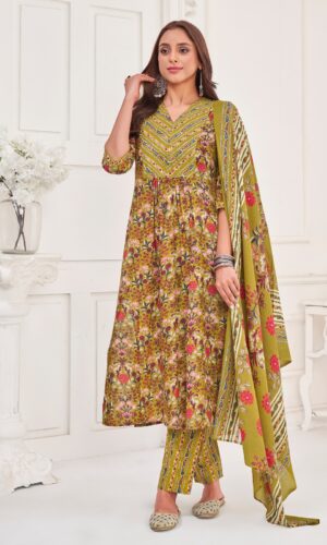 Buy Cotton Olive Green Kurta Suit Sets for Women