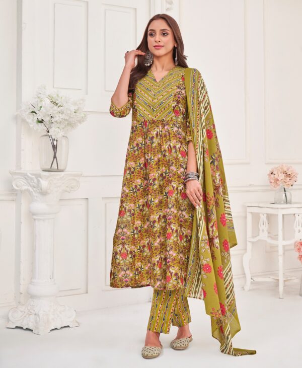 Buy Cotton Olive Green Kurta Suit Sets for Women