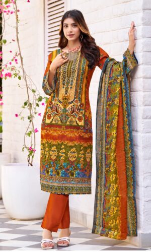 Buy Cotton Orang and Multicoloured Kurta Suit Sets for Women