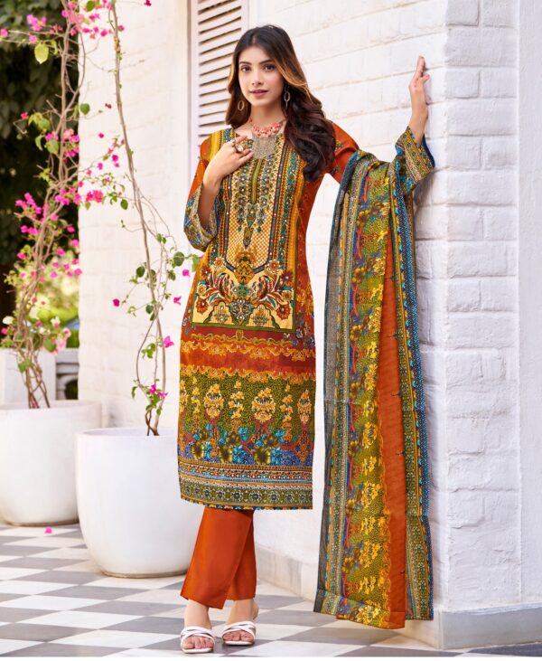 Buy Cotton Orang and Multicoloured Kurta Suit Sets for Women