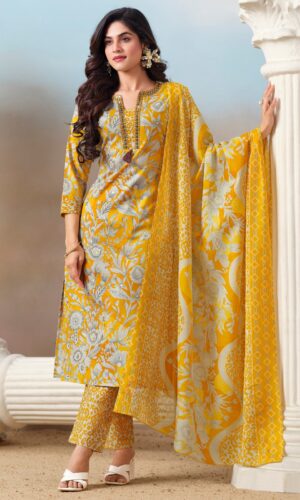 Buy Cotton Yellow Kurta Suit Sets for Women