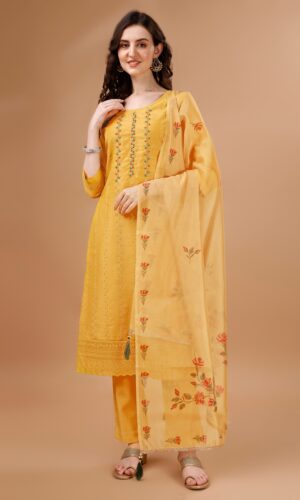 Women Woven Design Kurta with Trousers & Dupatta