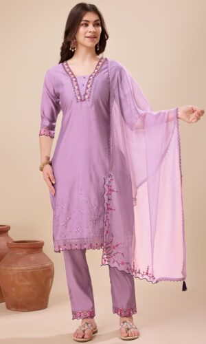 Women Viscose Silk Embroidered Kurta With Pant & Dupatta | Viscose Silk Salwar Suit | Embroidered Suit Set | Beads & Stones Kurta Set | Sequins Work Salwar Kameez