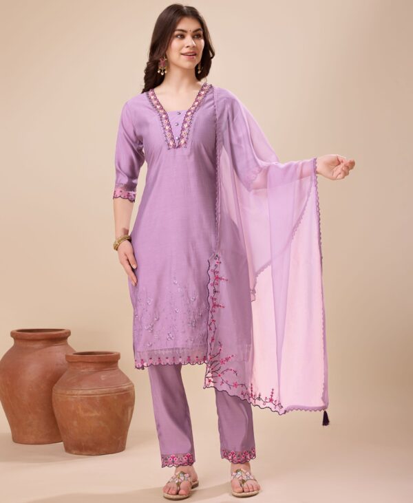 Women Viscose Silk Embroidered Kurta With Pant & Dupatta | Viscose Silk Salwar Suit | Embroidered Suit Set | Beads & Stones Kurta Set | Sequins Work Salwar Kameez