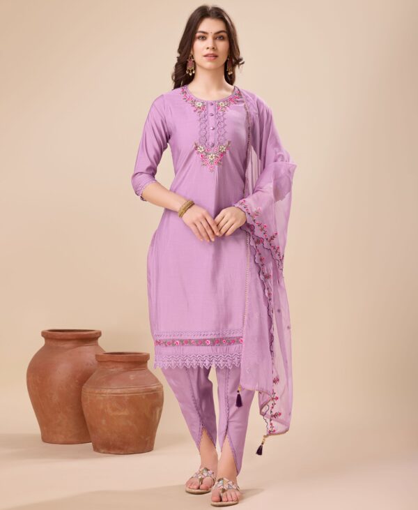 Women Silk Blend Kurta Dhoti Pant Dupatta Set
